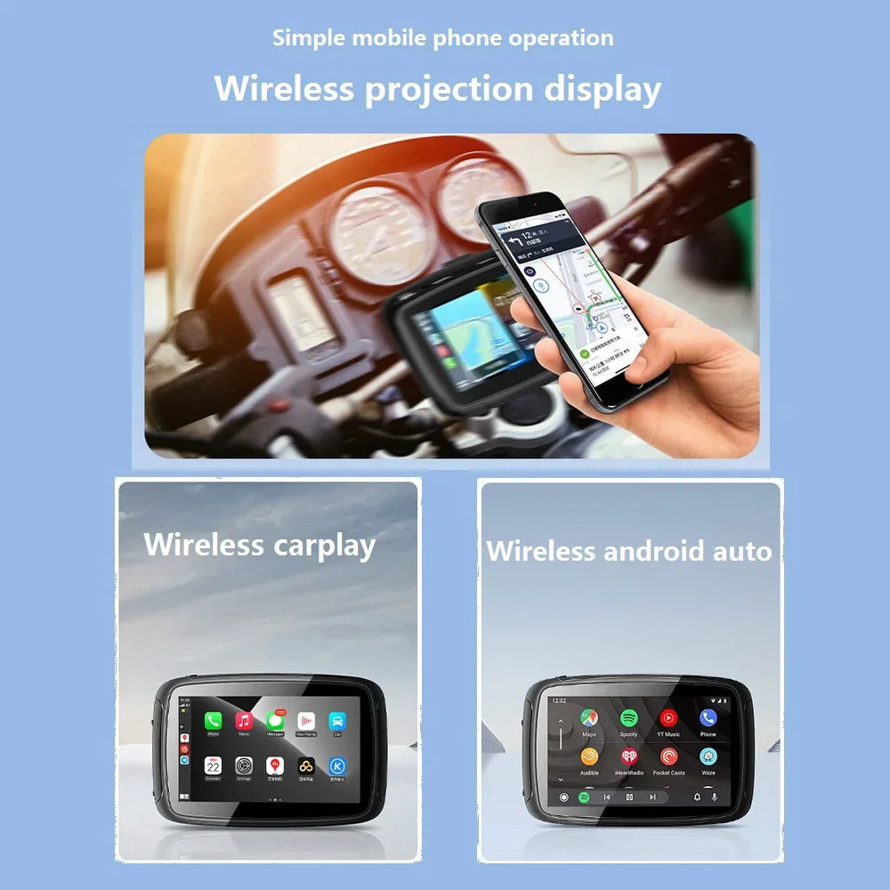 2026 Motorcycle Car GPS Navigation Wireless Apple Carplay Android Auto Car GPS Navigation IPX7 Waterproof Blutooth Google map