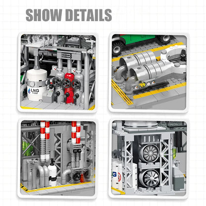 City Street View Building Blocks Natural Gas Storage Center Laboratory Transport Station 3 In 1 Assembly Model Bricks Adult Gift