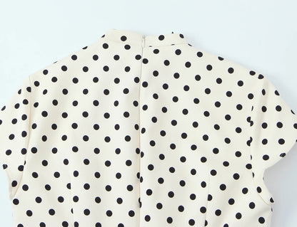 HH Summer Fashion Women's Polka Dot Mini Dress 2026 Short Sleeve Lace Up Collar Party Dress Female Hollow Out Sexy Evening Dress