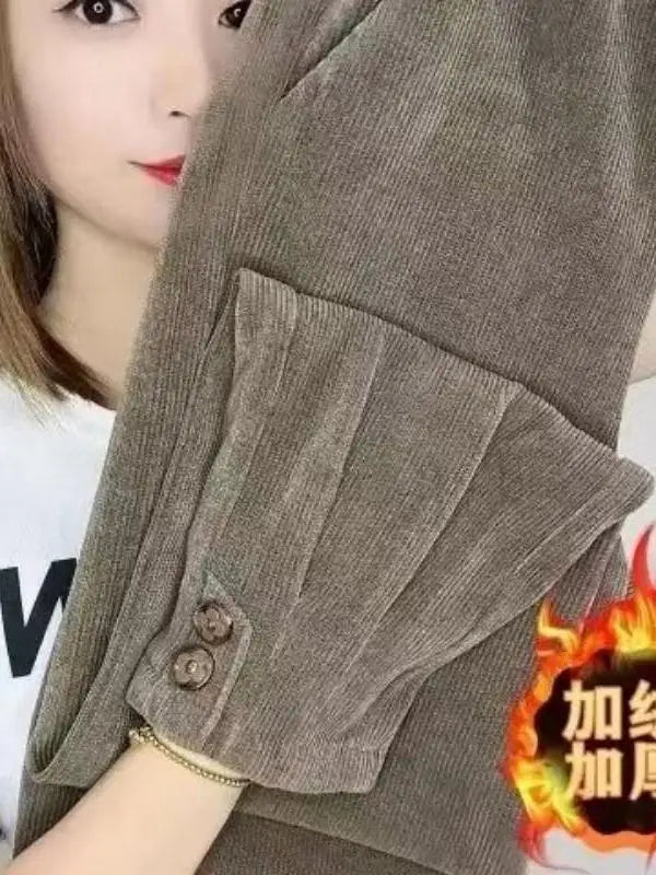 plus Size Corduroy Wide Leg Pants Women's Fleece Lined Slimming  Bootcut Trousers Autumn Winter High Waist Elastic Waist