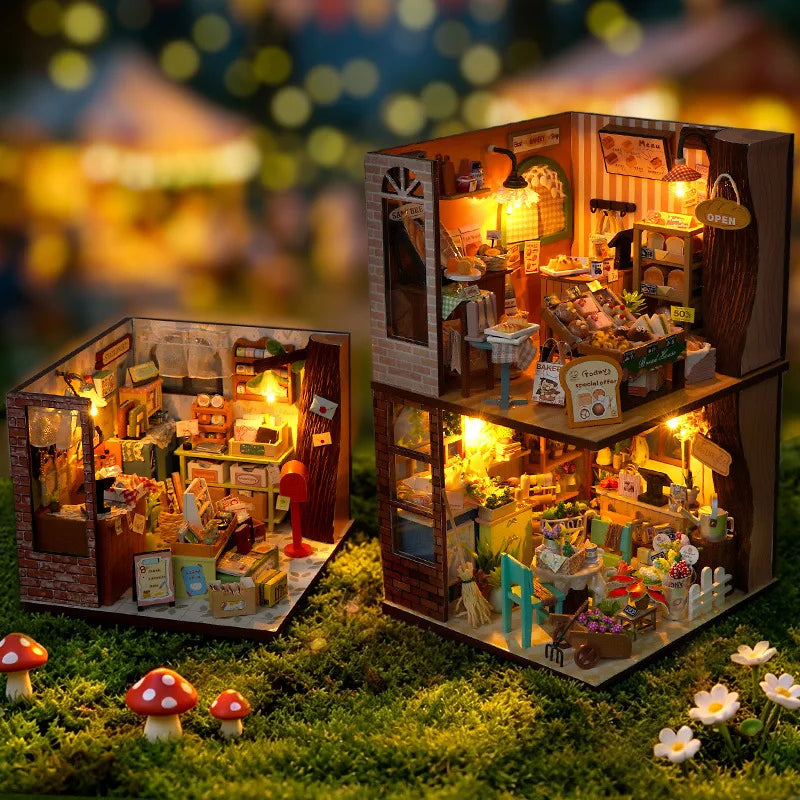 New Diy Doll Miniature House Kit Wooden Casa Dollhouse Furniture Light Home Handmade Assembly Miniature Toys Birthday Gifts