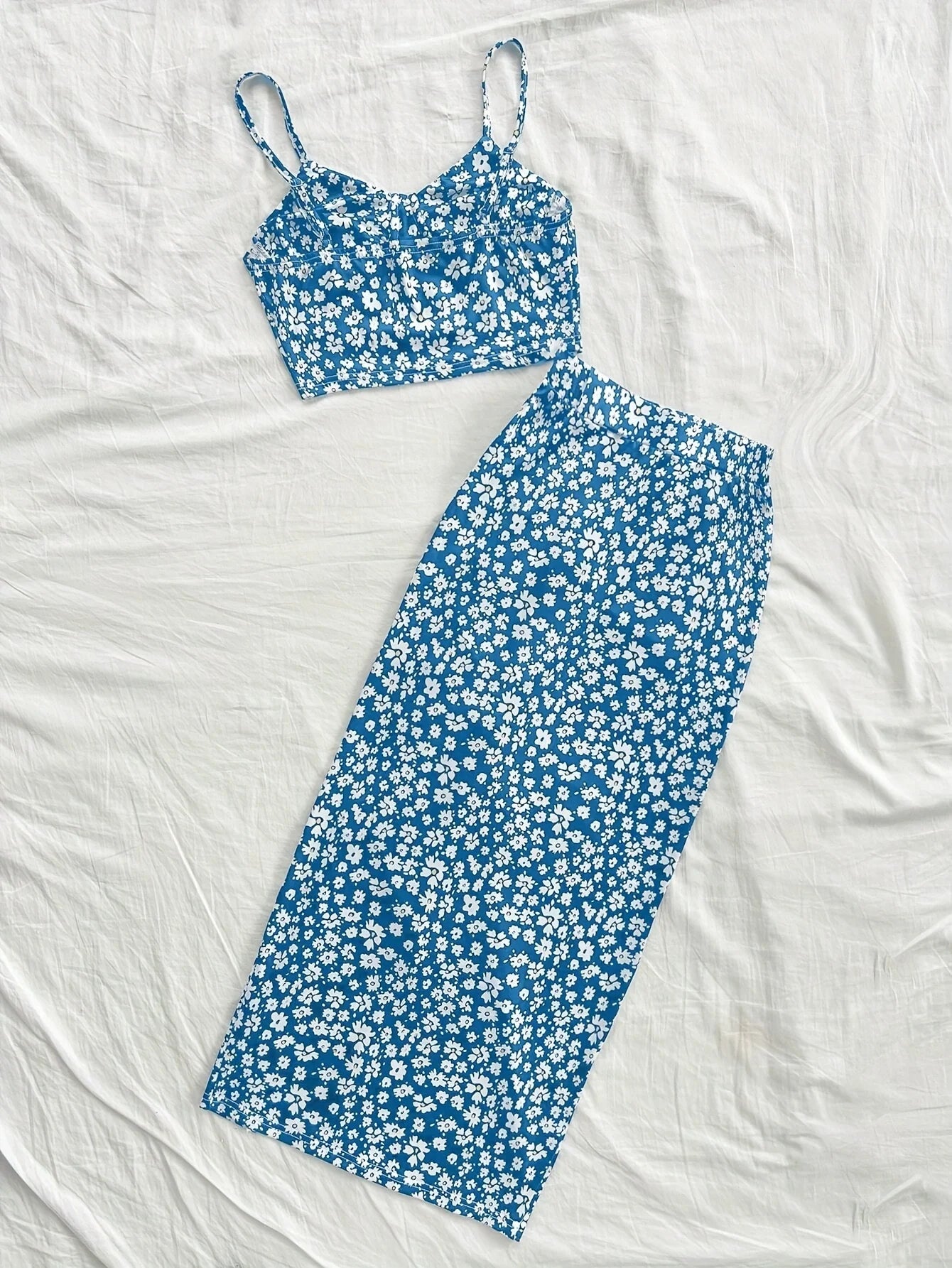 Summer Tops Women's Dress 2 piece suit swimsuit seaside vacation printed suspender Backless Slim top side slit skirt Party Dress