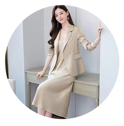 plus Size Women's Dress Suit Set Sleeveless Long Dress with Jacket Autumn Fashion Slimming Two-Piece Set High Waist Korean Style