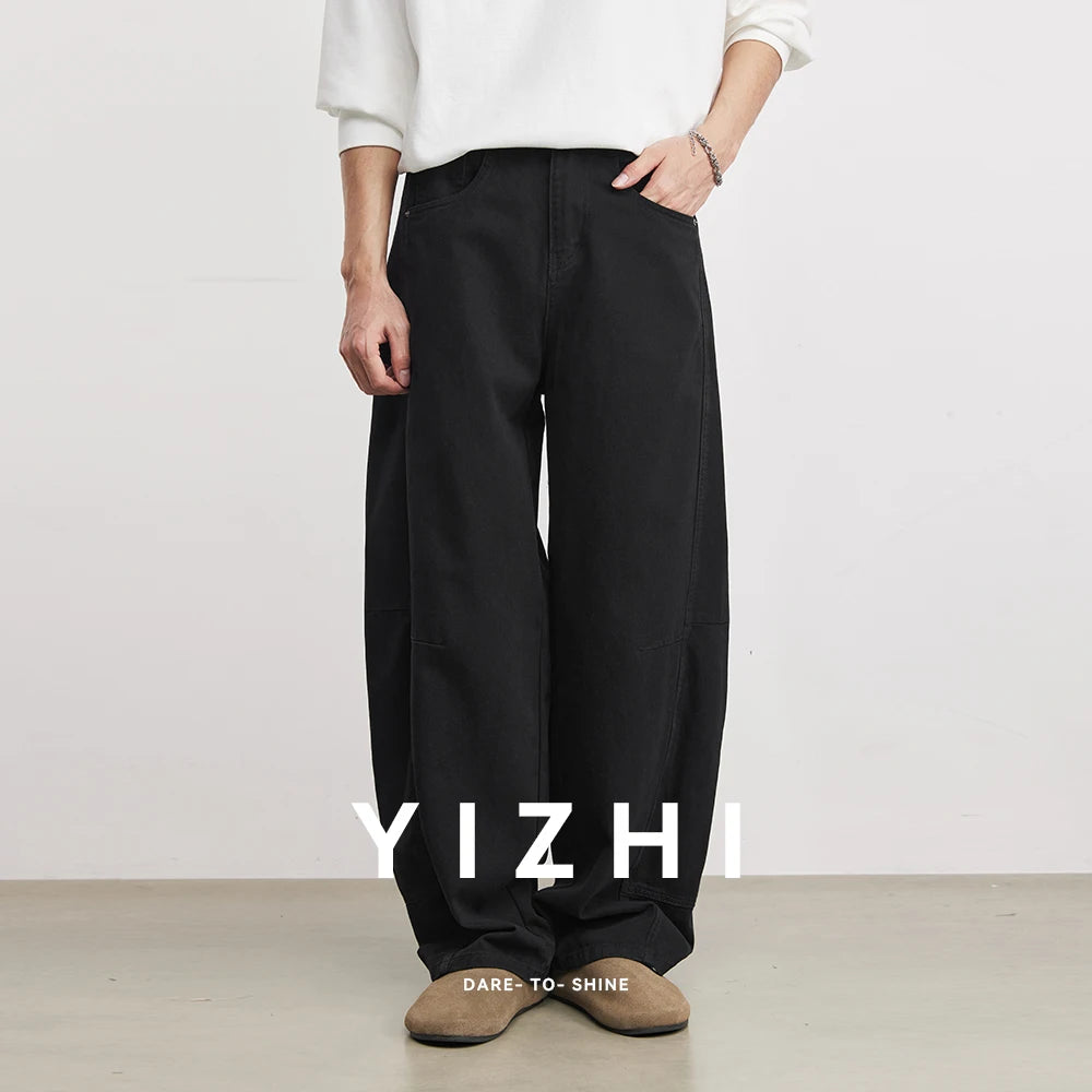 Fashion Heavyweight Men's 280g Pure Cotton Casual Pants 2026 Spring Comfortable And Versatile Elastic Waist Wide Leg Pants