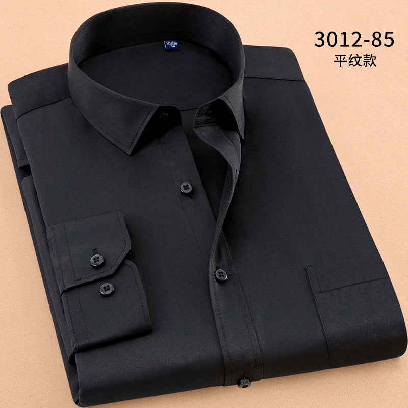 2025 Men's Striped Shirt Long Sleeve Business Office Casual Workwear Comfort Fit Classic Solid Shirts Spring Fall Tops For Male