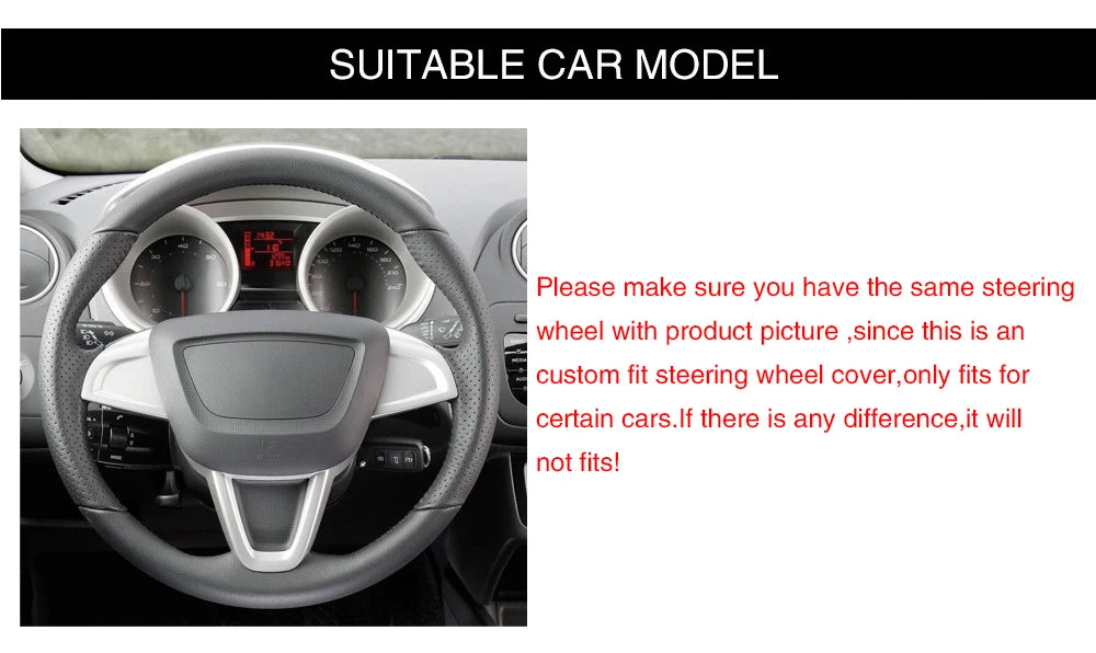 Black Faux Leather Car Steering Wheel Cover for Seat Ibiza (6J) 2008-2015 MII 2013-2020