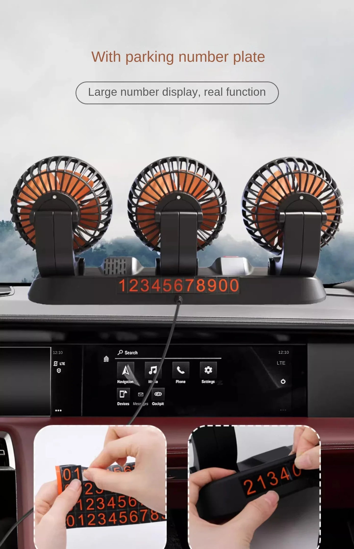 Car Fan 360° Adjustable 3 Head Air Fan Automotive Electric Fan USB/12V/24V Fan 2 Speeds Car Silent Fan For Home Desk Office&Car