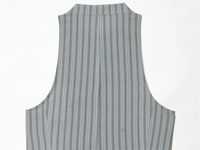 Women's Top 2026 New Spring Autumn Double-Breasted Striped Vest Fashion Casual Chic Personality Female Top