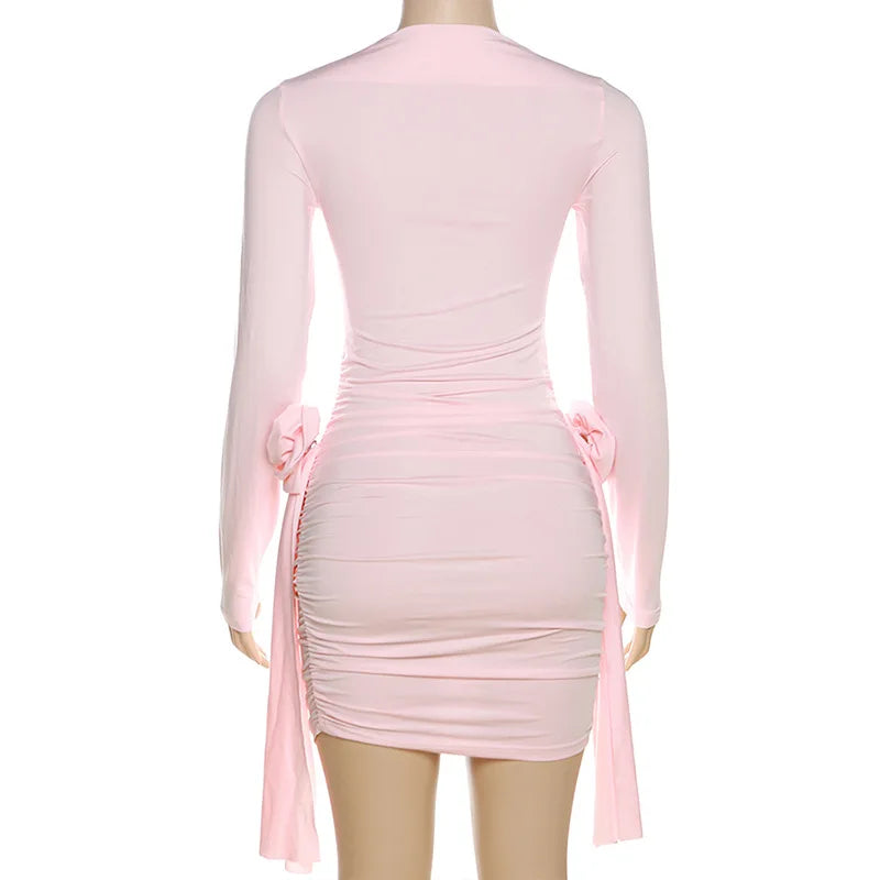 Tossy Floral Fashion Pleated Mini Dress For Women Slim High Waist Solid Casual Autumn 2024 Sexy Dress Female Bodycon Dress New