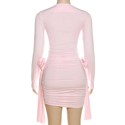 Tossy Floral Fashion Pleated Mini Dress For Women Slim High Waist Solid Casual Autumn 2024 Sexy Dress Female Bodycon Dress New