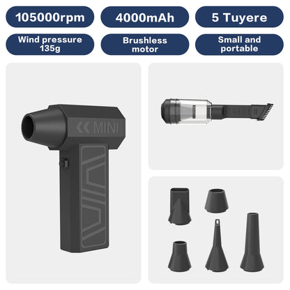 Violent Fan 105000RPM Car Fan Cleaning Blower Turbo Fan Electric Air Duster Portable Type-C Charging Turbo Jet Fan Blowing Snow