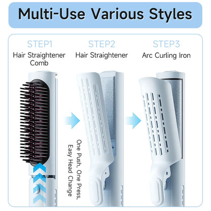 Interchangeable Hair Straightener Comb with Cold Air Styling and Negative Ions Multifunctional Styling Tool Set for Women