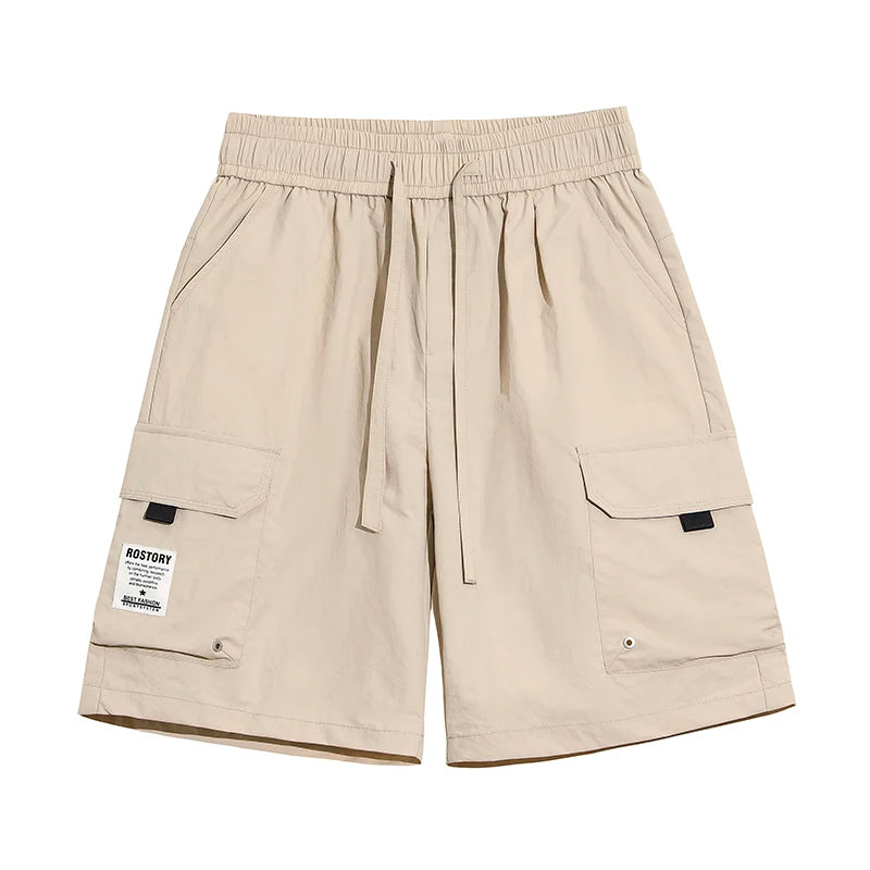Men's High Street Cargo Shorts Lightweight Breathable Solid Color Drawstring Waist Big Pockets Shorts Casual Summer Short Pants