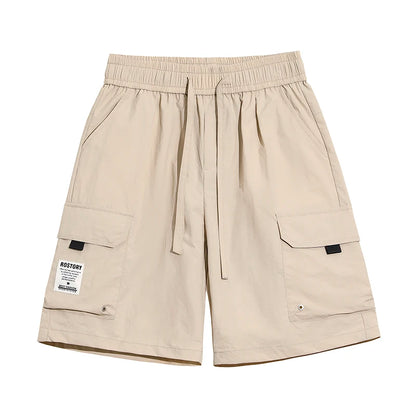 Men's High Street Cargo Shorts Lightweight Breathable Solid Color Drawstring Waist Big Pockets Shorts Casual Summer Short Pants