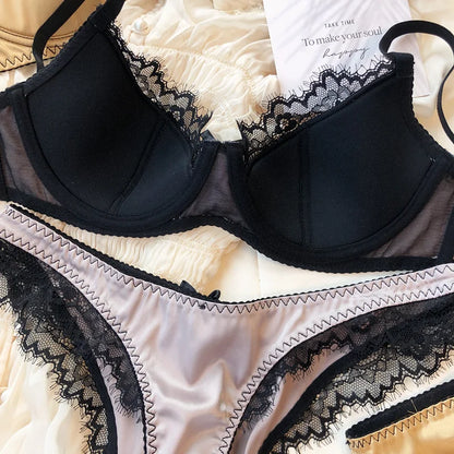 French Thin Cup Lingerie Set Sexy Lace Push Up Bra Fashion Women Silk Fabric Underwear High Quality Intimates Bras and Panties
