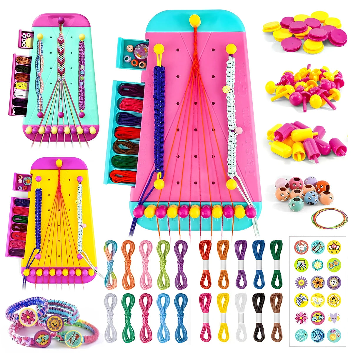 Friendship Bracelet Making Kit with Braiding Board, 2-in-1 Hair Braid & Bracelet Craft Set for Girls, DIY Jewelry Making Toys
