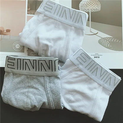 3pcs/lot Men's underwear made of pure cotton, Japanese style, simple white flat corner pants,with waistband and buttocks raised,