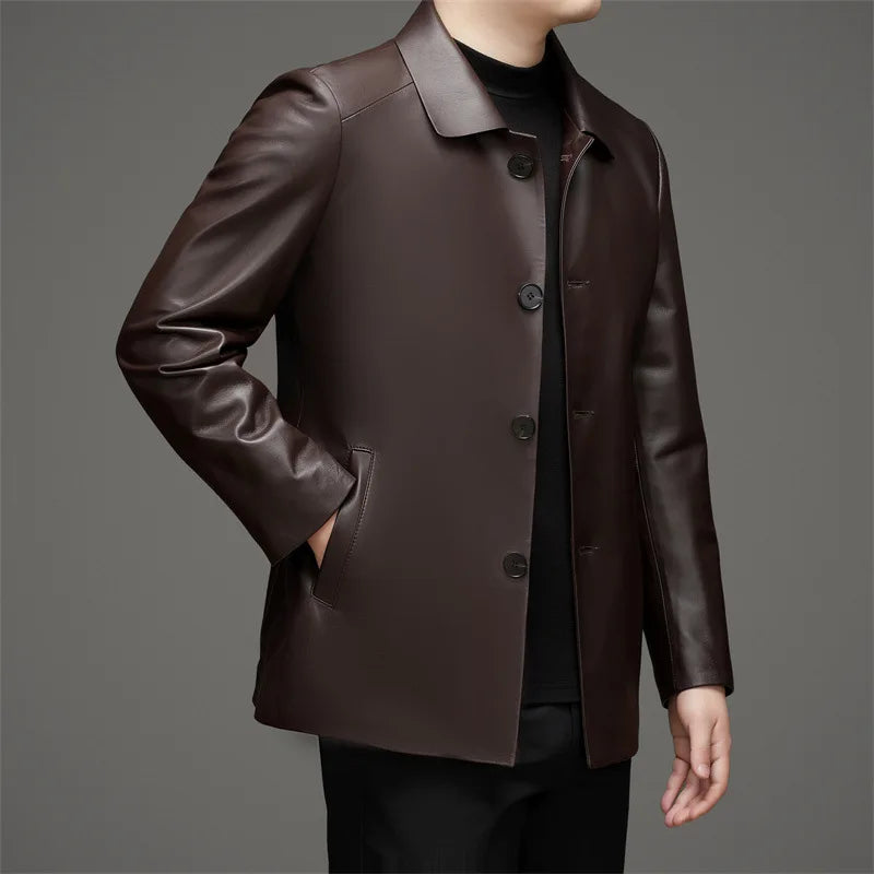 QYLVAWOY Real Sheepskin Coat Men's Leather Jackets 2025 Autumn Winter Male Single-breasted Genuine Leather Jacket for Man 가죽재킷