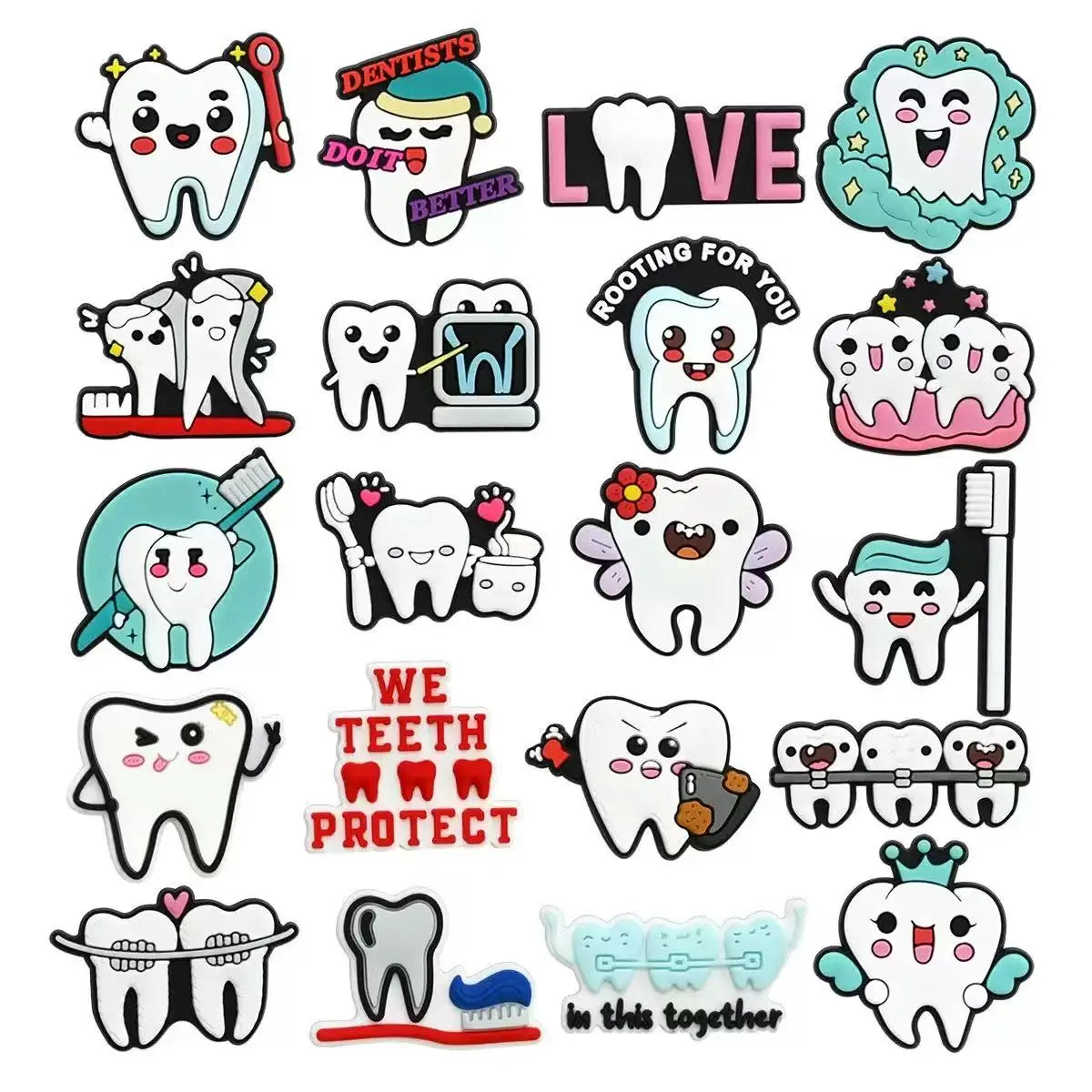 16-100pcs Series of Dental Care Shoe Charms For Sandals,Shoe Decoration Accessories Shoe Pins Great Gift For Men Women
