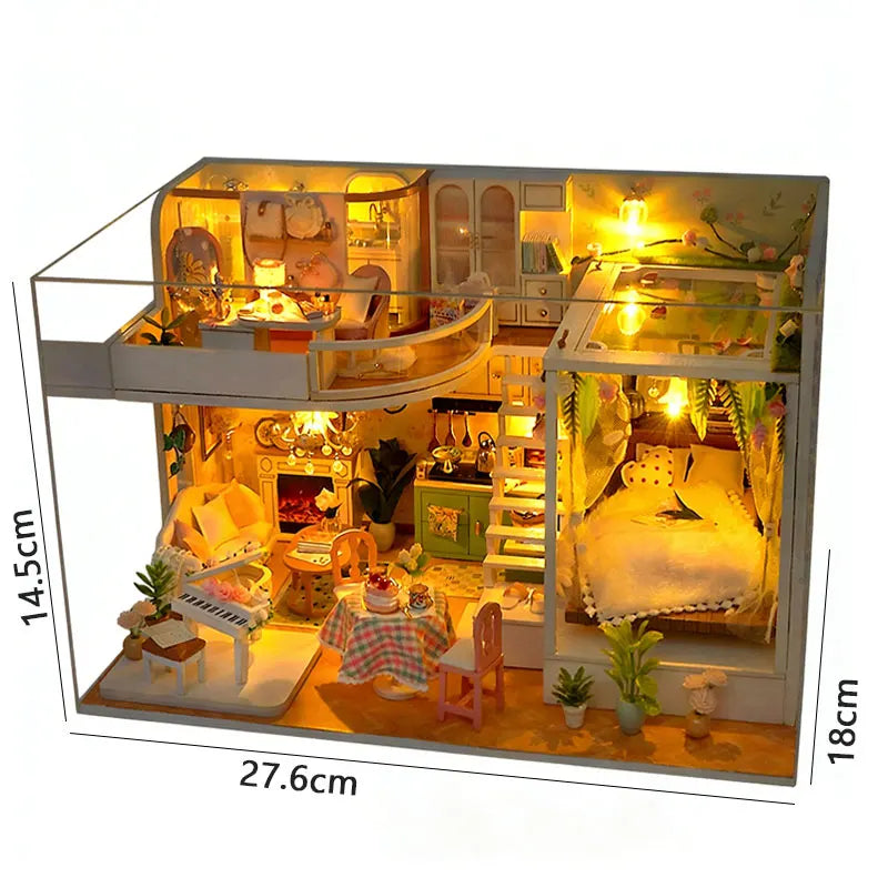 DIY Wooden Doll House Casa Miniature DollHouses Duplex Apartment Model Kits With Furniture LED Lights For Friends Birthday Gifts