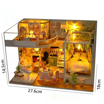 DIY Wooden Doll House Casa Miniature DollHouses Duplex Apartment Model Kits With Furniture LED Lights For Friends Birthday Gifts