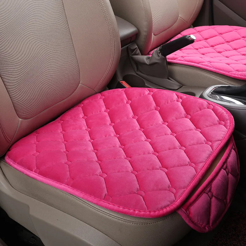 Rear Car Seat Covers Flocking Cloth Car Cushion Non Slide Checkered Winter Keep Warm Mat Pad Universal Fit Truck SUV Van