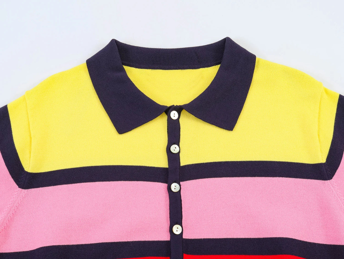 Fashionable Striped Knitted  Shirt Women's Spring Summer New Arrival Versatile Loose Fit Casual Polyester Fiber Short Sleeve