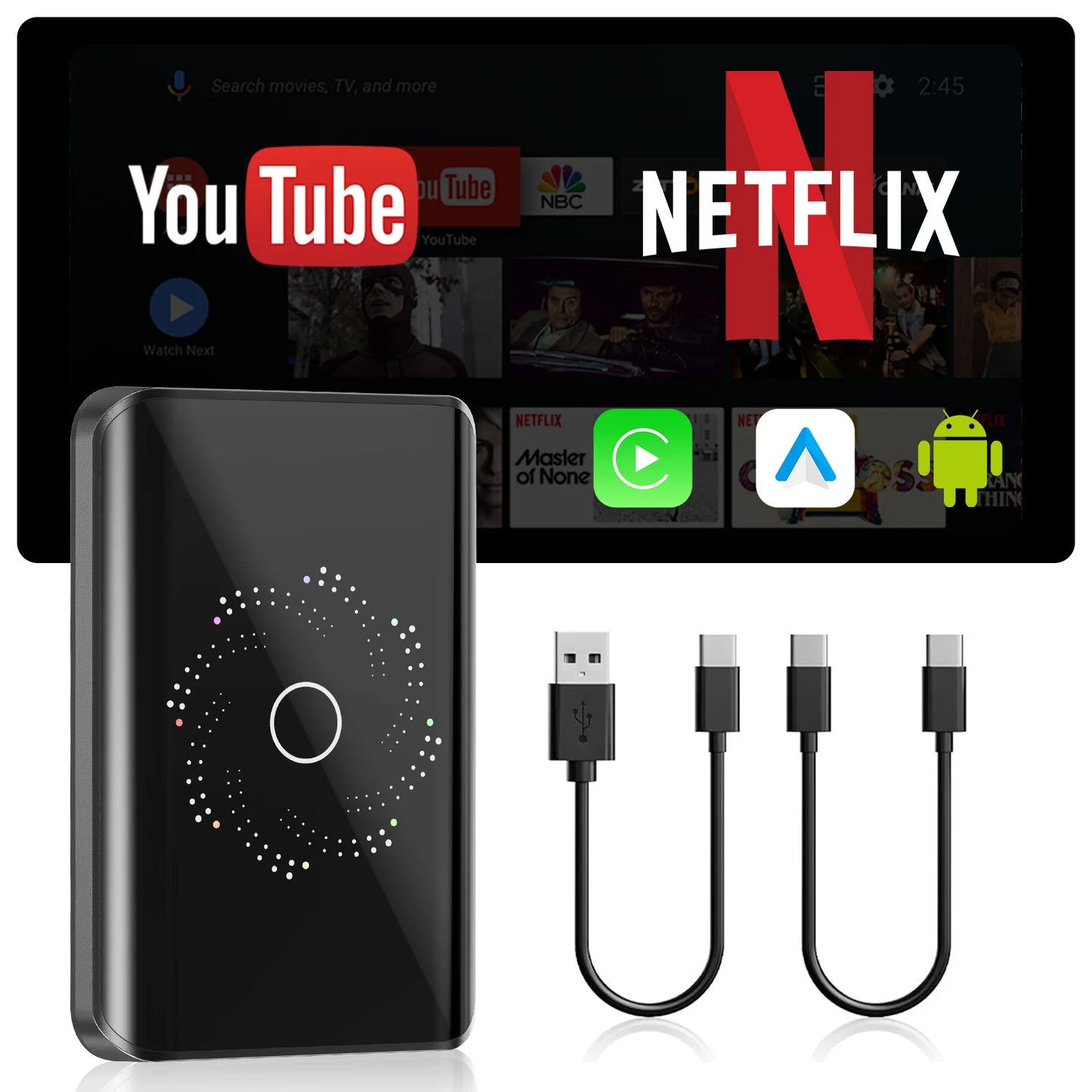 Carplay AI Box Android 13 Wireless Android Auto Smart TV Box For Youtube Netflix Toyota Mazda Hyundai Haval GMC Ford MG VW Kia