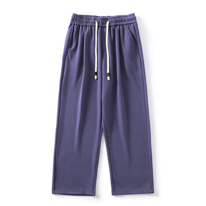 DUKEEN Pique Fabrics Sweatpants for Men Loose Causal Straight Legged Trouse Autumn and Winter Solid Colors Sports Fleece Pants