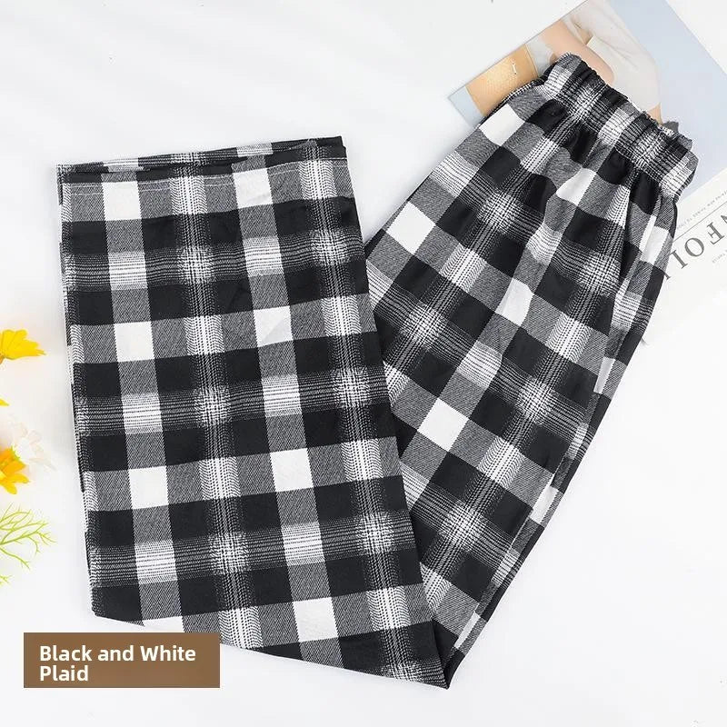 Thickened Fleece Straight Leg Pants Winter New Style Lamb Velvet Plaid Women's High Waist Warm Casual Wide Leg Pants
