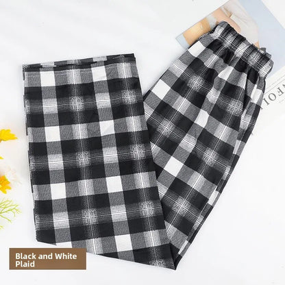 Thickened Fleece Straight Leg Pants Winter New Style Lamb Velvet Plaid Women's High Waist Warm Casual Wide Leg Pants