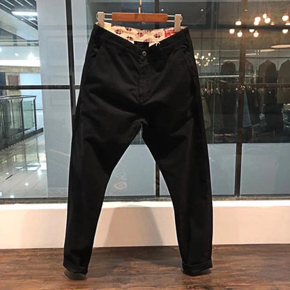 Heavyweight Canvas Thick Pure Cotton Work Trousers Black  Loose Micro Cone Straight Leg Spring Autumn Basic  Color Ca...
