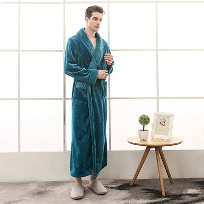 Men's Soft Plush Warm Winter Bath & Sleep Loungewear Stylish Cozy Couple's Matching Long Length Mink Fleece Patchwork Robe