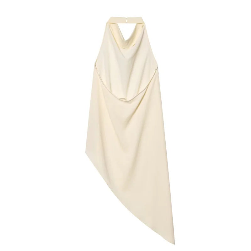 Women's Top 2026 Spring New Style Ivory Halter Neck Asymmetrical Hem Simple Sexy Backless Top Elegant and Stylish Personality