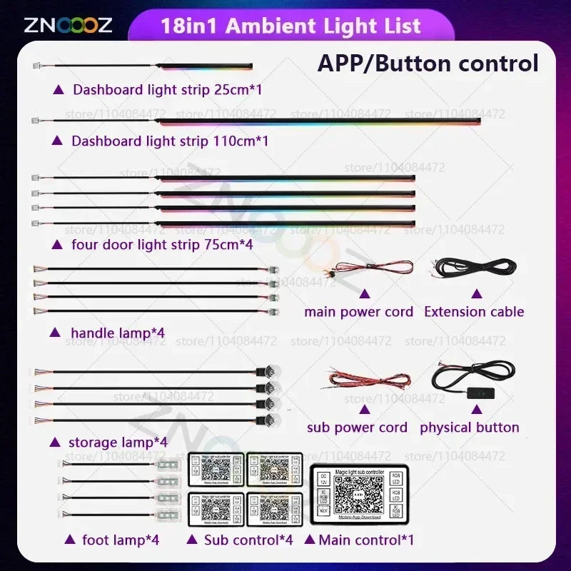 22in1 RGB Car Interior Acrylic Car Ambient Lights RGB Hidden Acrylic Strip Decoration Atmosphere Accessories For Peugeot 2008