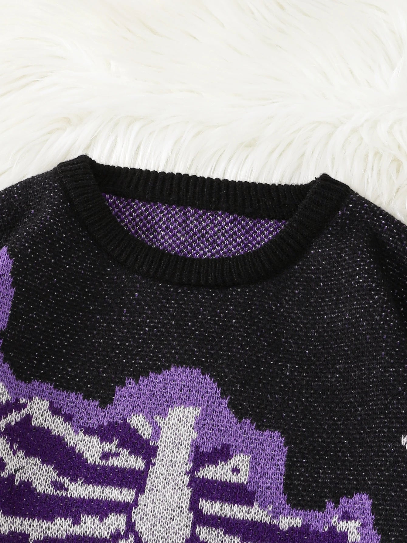 New Trendy Autumn and Winter Skeleton Pattern Pullover Sweater, Casual Round-Neck Color-Blocking Knit Men's Pullover