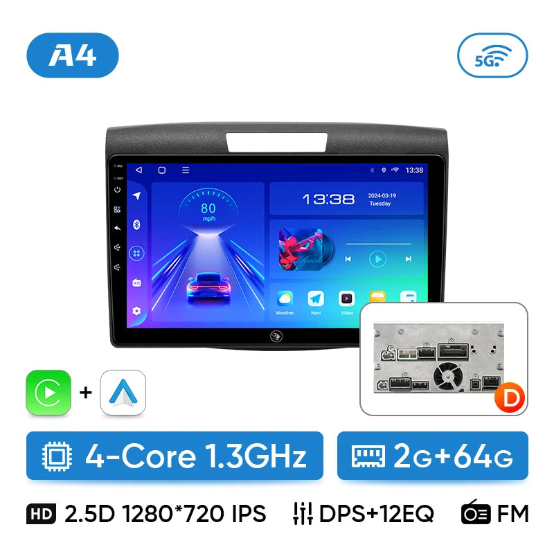 Ainavi Car Radio For Honda CRV CR-V 2012-2016 Carplay Android Auto Qualcomm Car Stereo Multimedia Player 4G Wifi DSP 48EQ