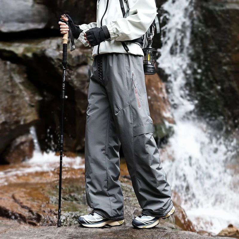 Trendy Large Size Men's down Trousers Winter Outdoor Windproof Warm Straight Leg Pants Long Pants Duck down Filling Pure Color