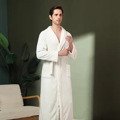 Men's Soft Plush Warm Winter Bath & Sleep Loungewear Stylish Cozy Couple's Matching Long Length Mink Fleece Patchwork Robe