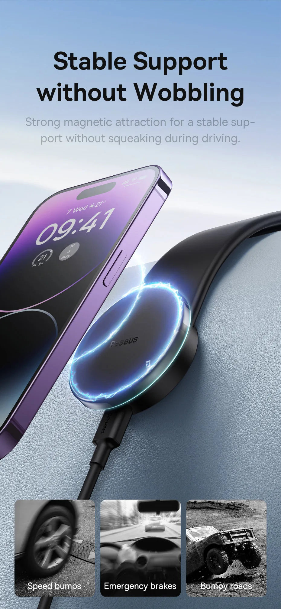 Baseus Magnetic Car Phone Holder 15W Wireless Charger Bendable Car Phone Mount for iPhone 12-17 Stand Dashboard Center Console