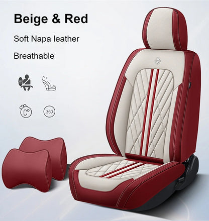 Universal fitting waterproof breathable soft Napa leather car seat cover set for cushion protection. Suitable for sedan and SUV