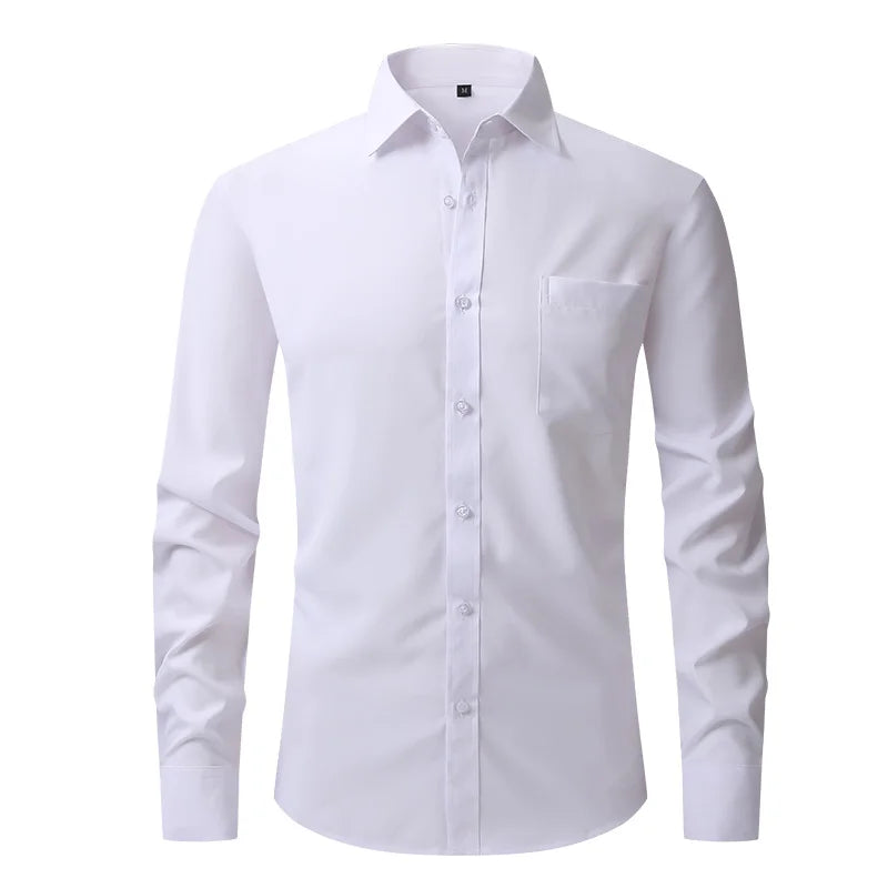 Fashion Business Casual shirt Men's slim long sleeve shirt solid color business social non-ironing anti-wrinkle American code