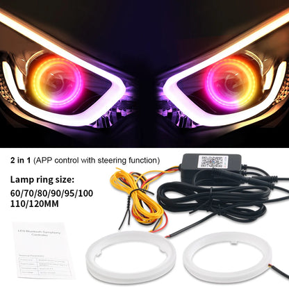 2PCS RGB Cotton LED Angel Eyes Halo Rings 60mm 70mm 80mm LED Headlight Lamps For Car UTV Motorcycle DRL Eyes APP Control 12V 24V