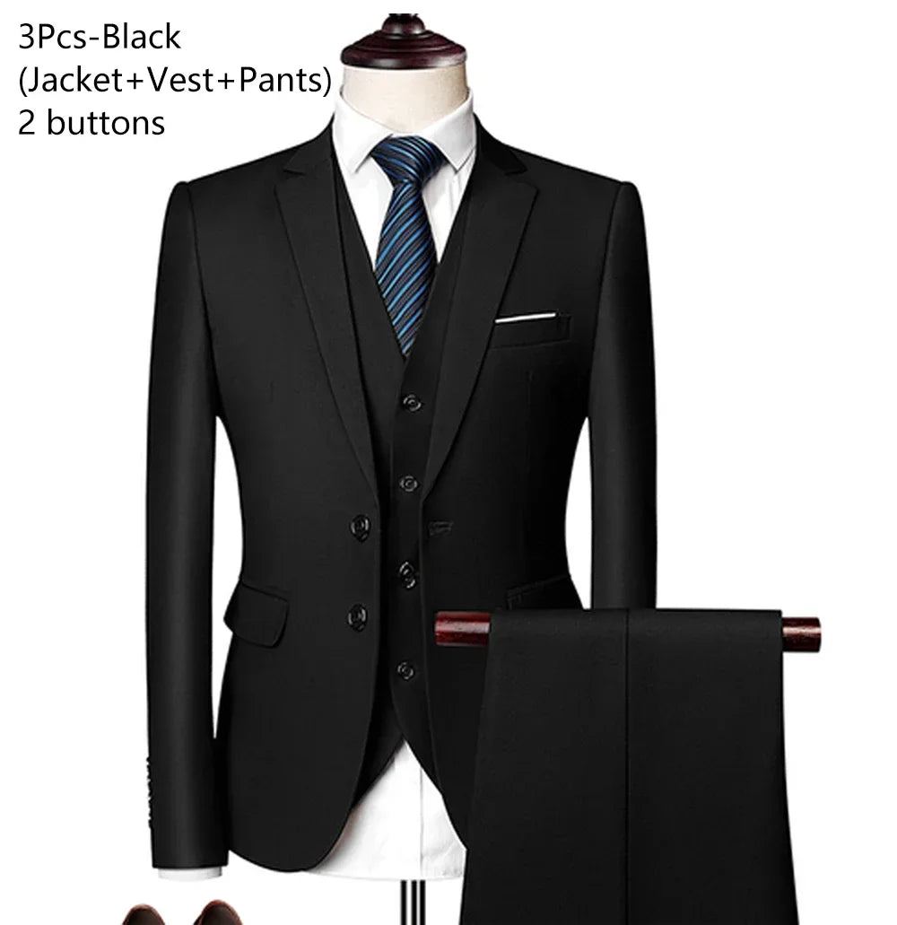 Elegant Men Suits 3 Pieces 2 Blazers Sets Wedding Jackets Vest Pants  Classic  2025 Formal Coats Korean Costumes