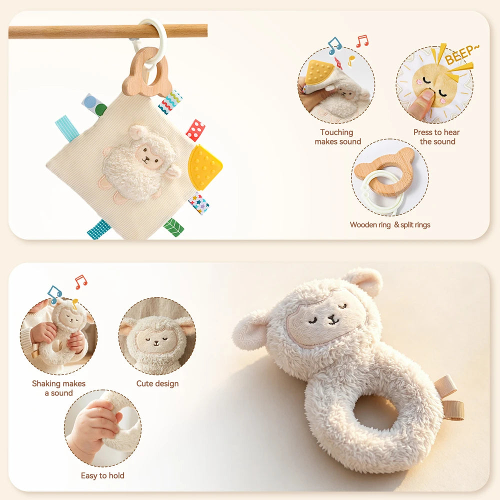 Sheep Security Blanket and Rattle 2 Piece Set Soft Crystal Velvet Press to Sound Baby Toys Fine Motor Skills Sensory Baby Toys