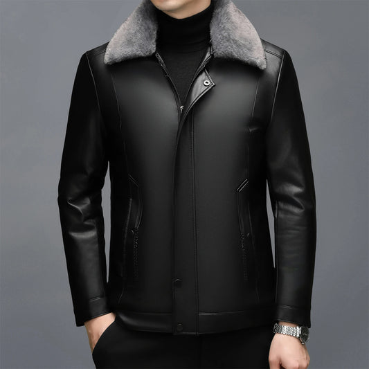 XYL-3303 Autumn/Winter Spring Men's Leather Collar Leather Coat With Detachable Wool Collar Short Casual Business Sheepskin
