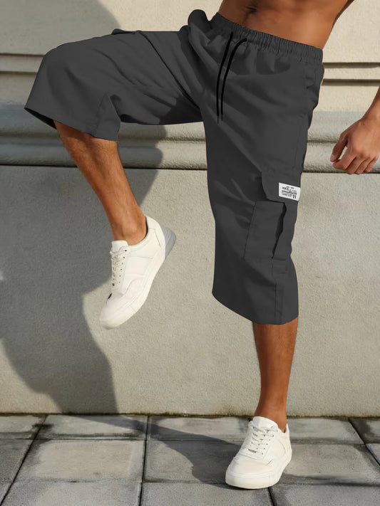 Men's shorts leisure jogging multi-pocket cropped pants woven elastic soft and comfortable solid color simple for outdoor sports