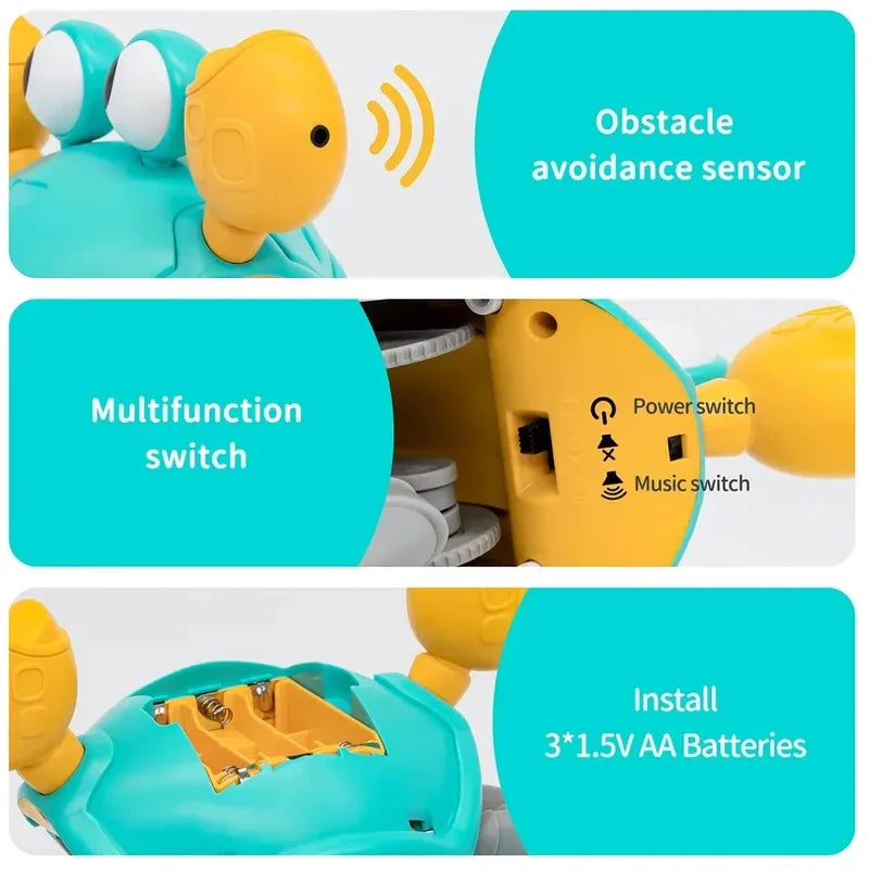 Interactive Escaping Crab Toy Induction Robot Crab Auto Obstacle Avoidance Electronic Pet with Music LED Lights Rechargeable 14+