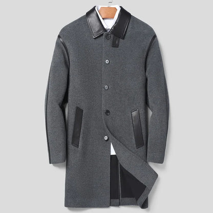 YOLANFAIRY Luxury Woolen Overcoat for Man Autumn Winter Mid-length Lapel Pure Wool Spliced Sheepskin Trench Coat Trend Jacket