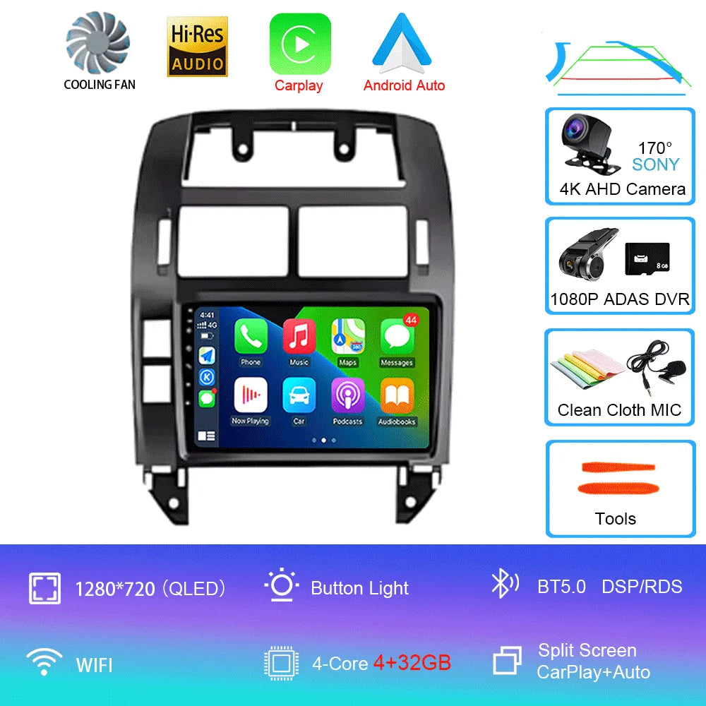 For Volkswagen VW Polo MK4 6Q 9N 9N3 2004- 2009 Car Radio Android 16 Auto Multimedia Video Player GPS Carplay QLED Screen Stereo